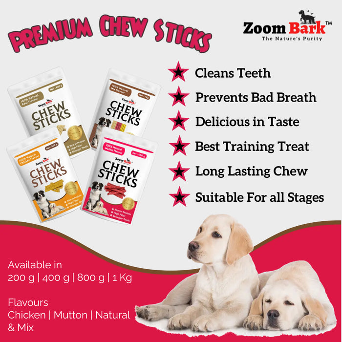 Zoom Bark Dog Munchy Chew Sticks Mix Flavour (Mutton+Chicken+Natural) for dogs 400 g