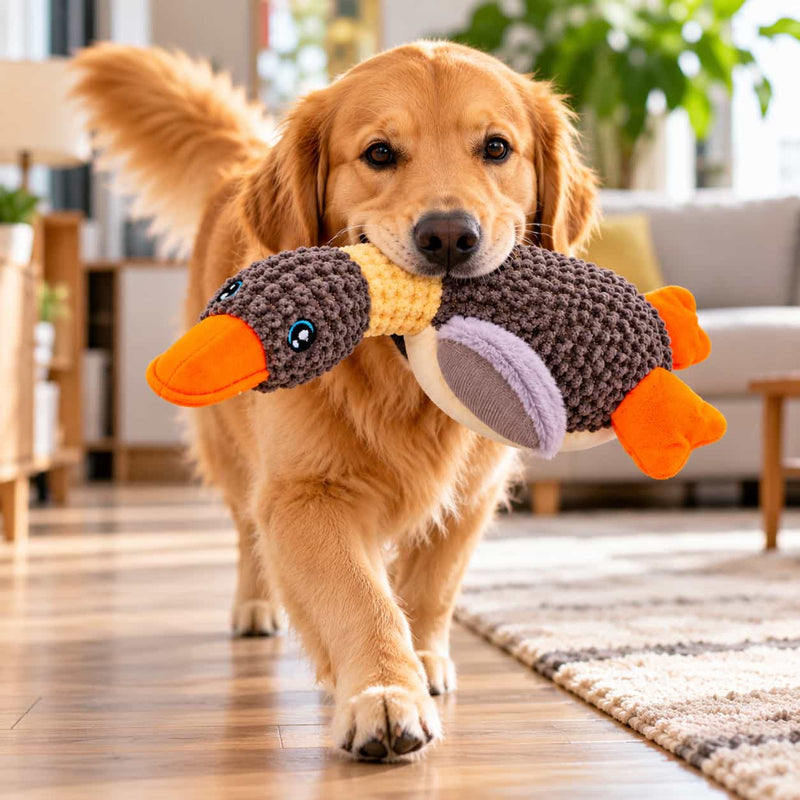 Furry Friend Plush Duck Dog Toy – Soft Stuffed Animal Toy, 12–13 Inch