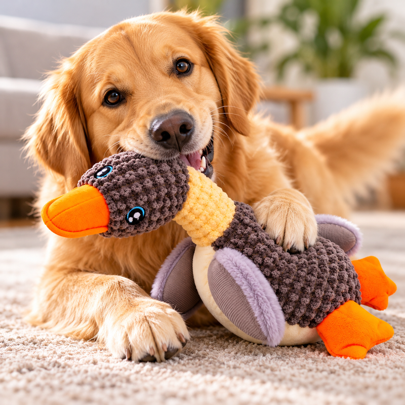 Furry Friend Plush Duck Dog Toy – Soft Stuffed Animal Toy, 12–13 Inch