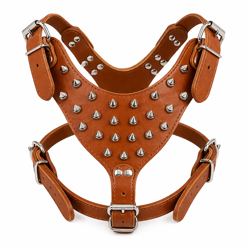 Premium Spike Brown Dog Harness – Heavy Duty Control Harness for Powerful Dogs (Bully, Pitbull, Rottweiler)
