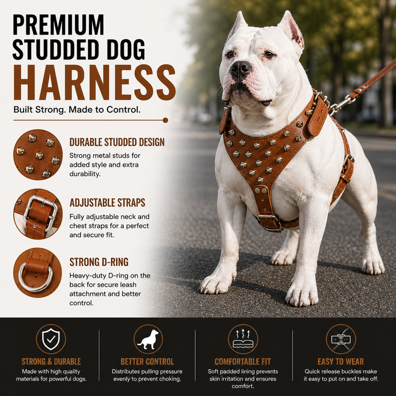 Premium Spike Brown Dog Harness – Heavy Duty Control Harness for Powerful Dogs (Bully, Pitbull, Rottweiler)