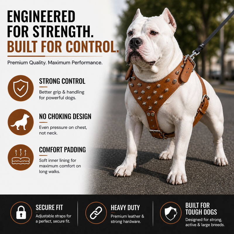 Premium Spike Brown Dog Harness – Heavy Duty Control Harness for Powerful Dogs (Bully, Pitbull, Rottweiler)