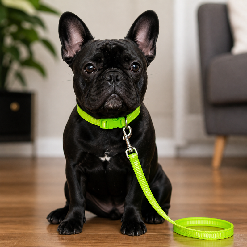 Puppy Collar & Leash Set – Adjustable Neon Green Nylon Collar | Lightweight, Strong & Comfortable