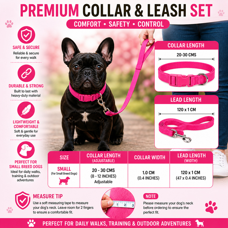 Puppy Collar & Leash Set – Adjustable Nylon Collar | Lightweight, Secure & Comfortable (Pink)