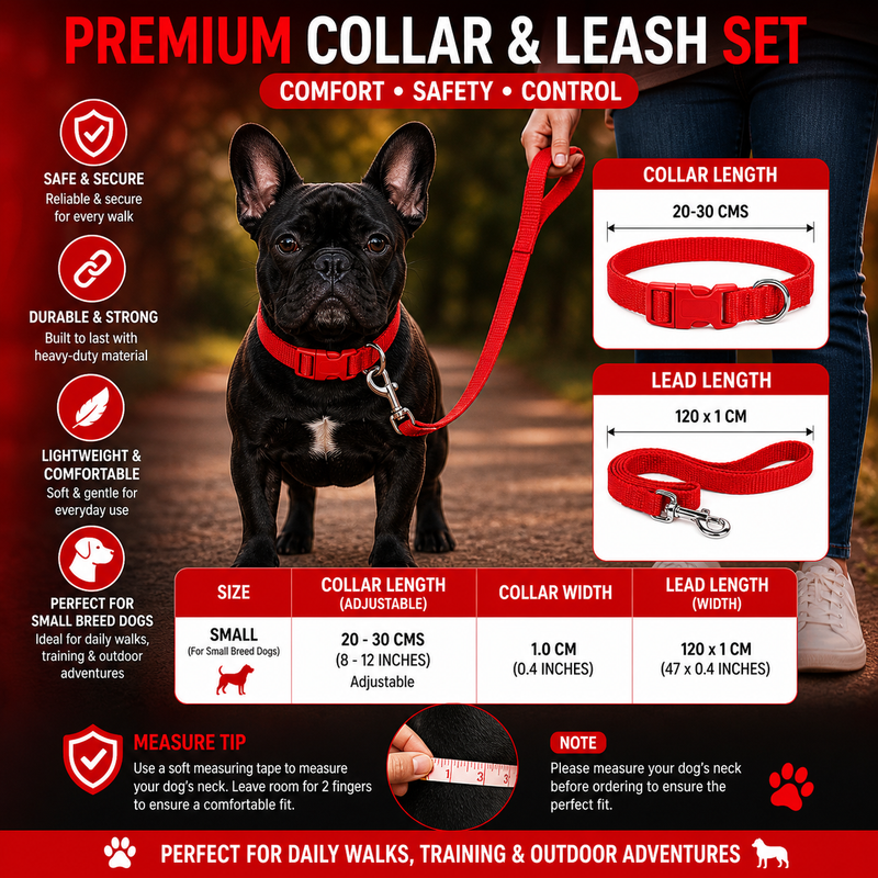 Puppy Collar & Leash Set – Adjustable Red Nylon Collar | Lightweight, Strong & Comfortable