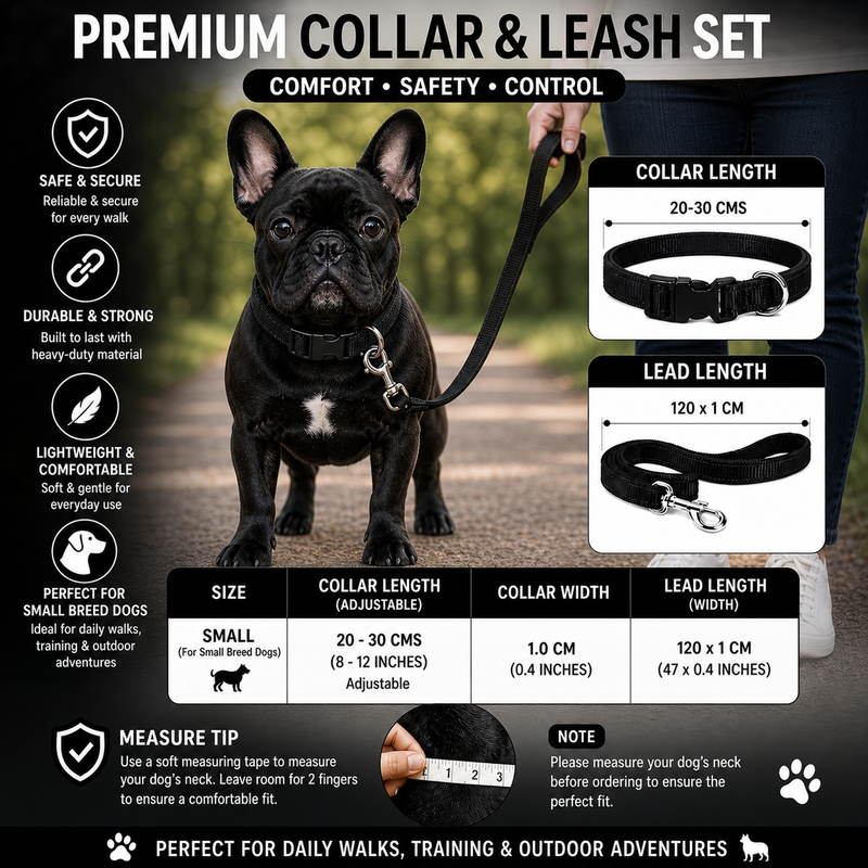 Puppy Collar & Leash Set – Adjustable Black Nylon Collar | Strong, Comfortable & Everyday Use