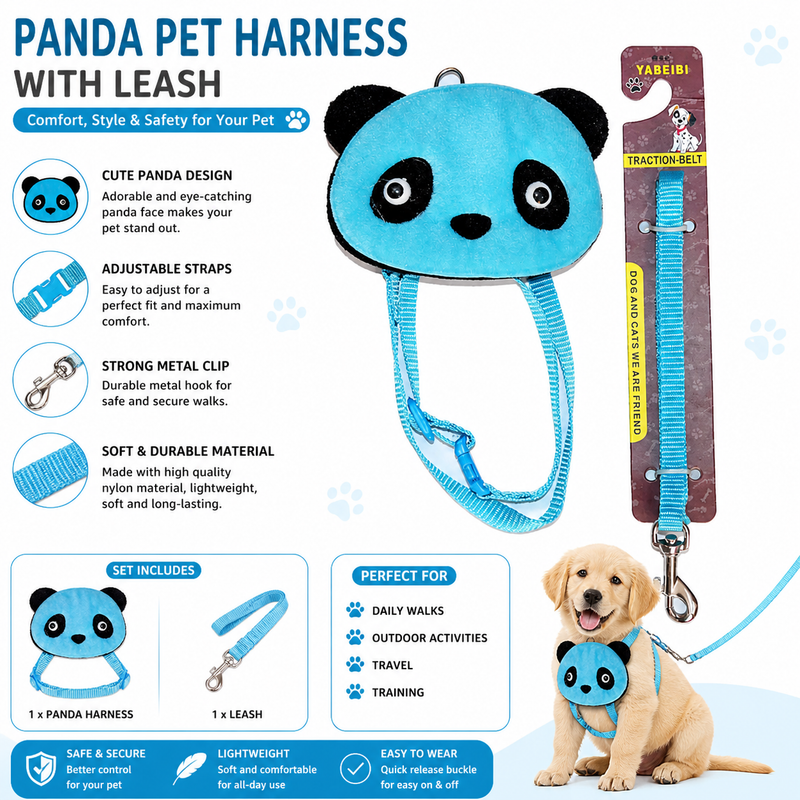 Panda Dog Harness with Leash – Soft, Comfortable & Adjustable | Perfect for Puppies & Small Dogs