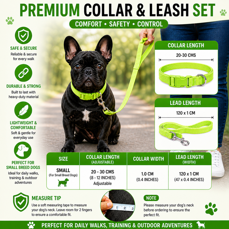 Puppy Collar & Leash Set – Adjustable Neon Green Nylon Collar | Lightweight, Strong & Comfortable