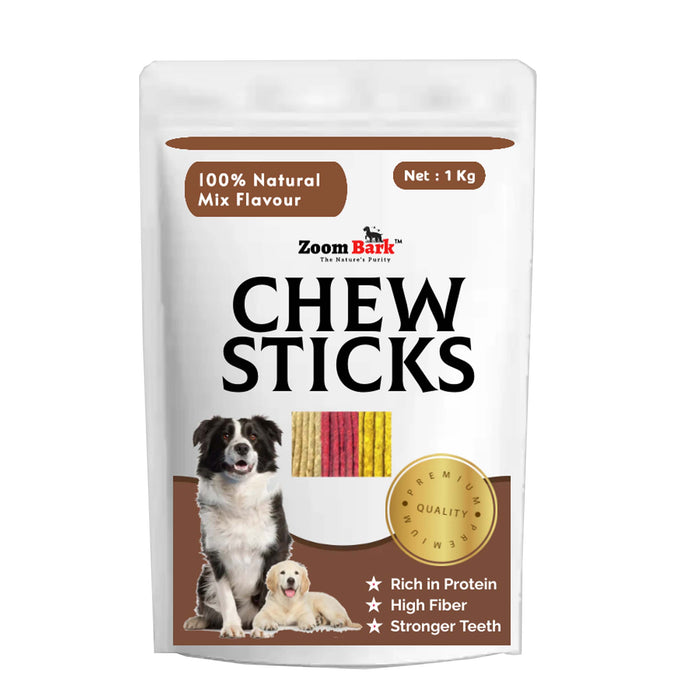 Zoom Bark Dog Munchy Chew Sticks Mix Flavour (Mutton+Chicken+Natural) for dogs 1 Kg