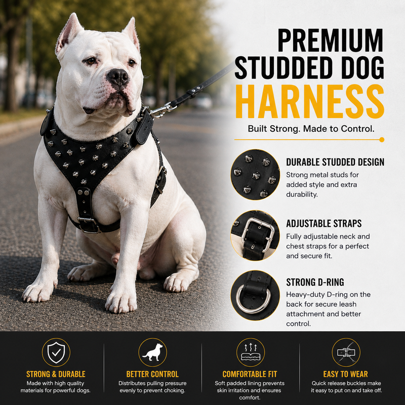 Premium Spike Black Dog Harness – Heavy Duty Control Harness for Powerful Dogs (Bully, Pitbull, Rottweiler)