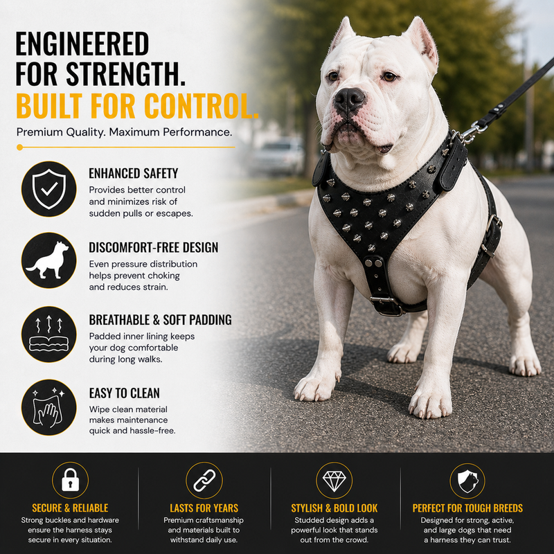 Premium Spike Black Dog Harness – Heavy Duty Control Harness for Powerful Dogs (Bully, Pitbull, Rottweiler)