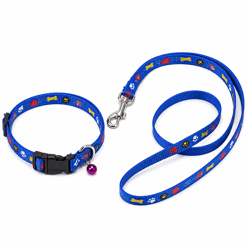 Furry Friend Premium Printed Dog Leash-Collar Set with Bell for Puppies & Extra Small Dogs | Soft, Lightweight & Stylish (10 mm Width)