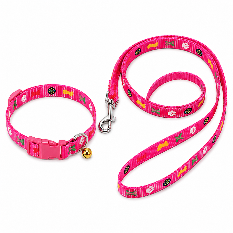 Furry Friend Premium Printed Dog Leash-Collar Set with Bell for Puppies & Extra Small Dogs | Soft, Lightweight & Stylish (10 mm Width)
