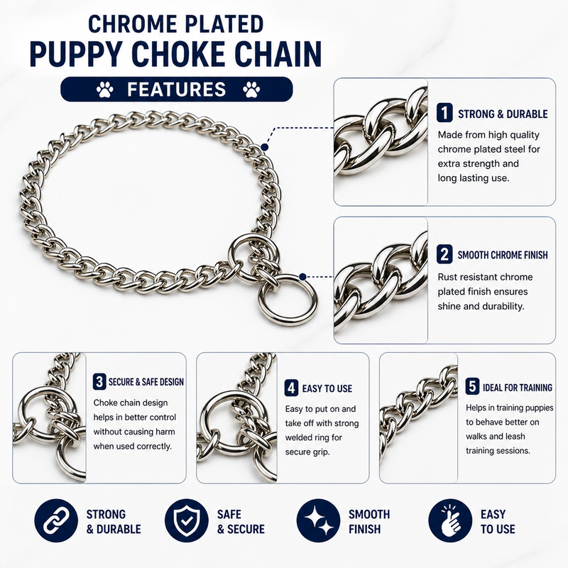 Furry Friend Chrome Plated Puppy Choke Chain for Dogs | Strong Steel | Smooth Finish