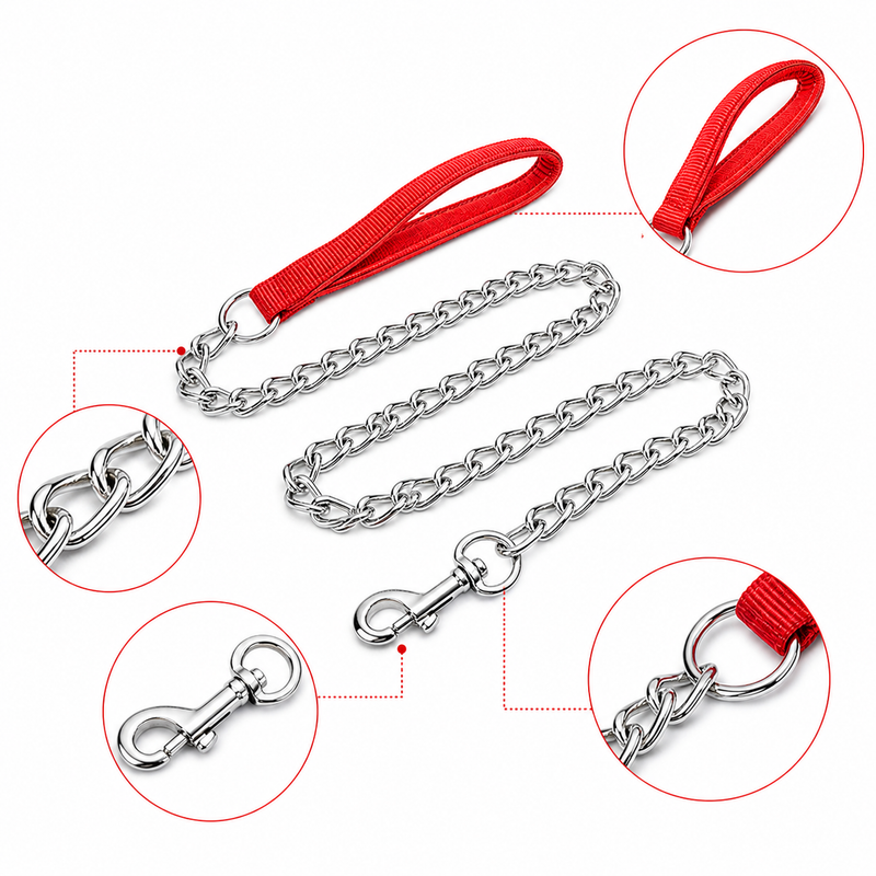 Furry Friend Dog Steel Chain with Handle 44 Inch for Medium Dogs | Strong Metal Chain Leash with Nylon Grip