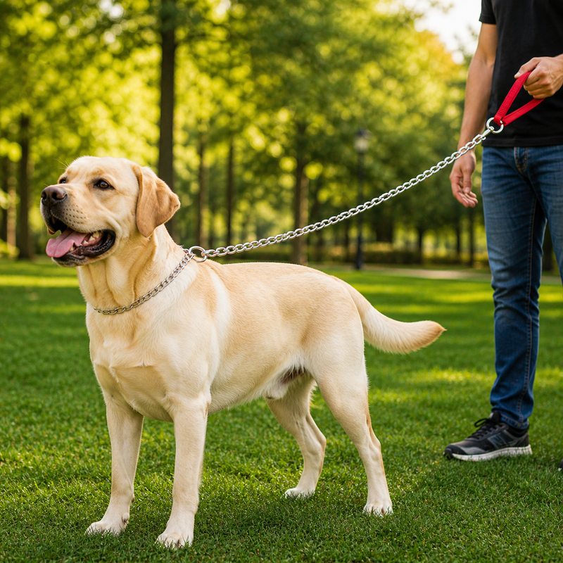 Furry Friend Dog Steel Chain with Handle 44 Inch for Medium Dogs | Strong Metal Chain Leash with Nylon Grip