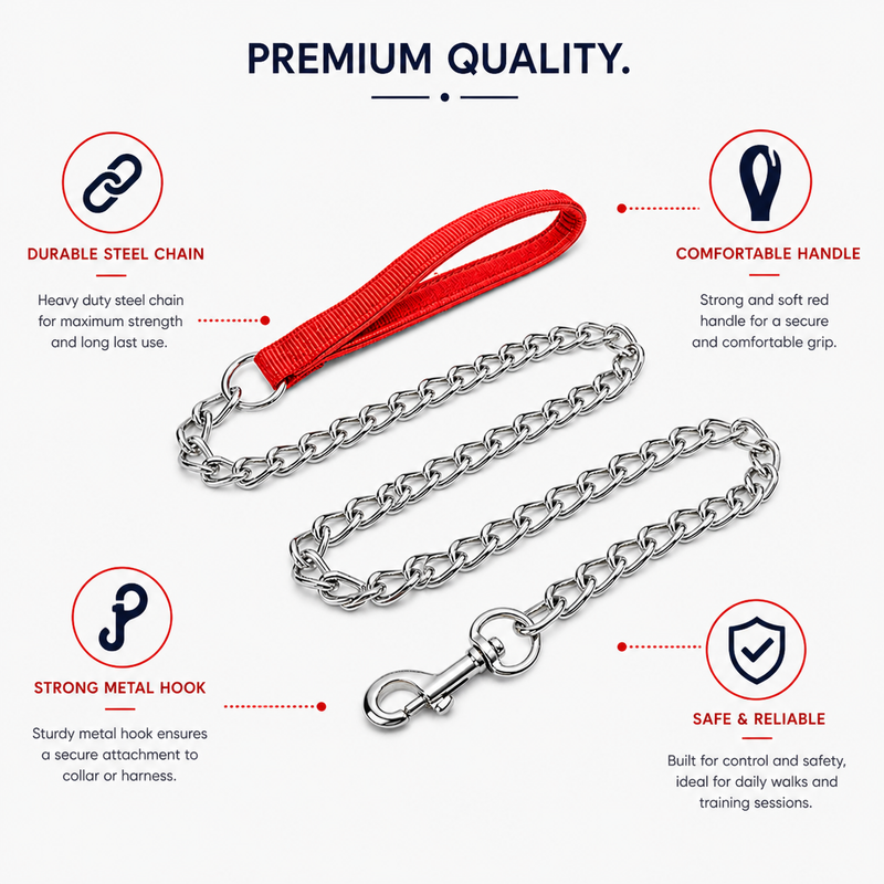 Furry Friend Dog Steel Chain with Handle 44 Inch for Medium Dogs | Strong Metal Chain Leash with Nylon Grip