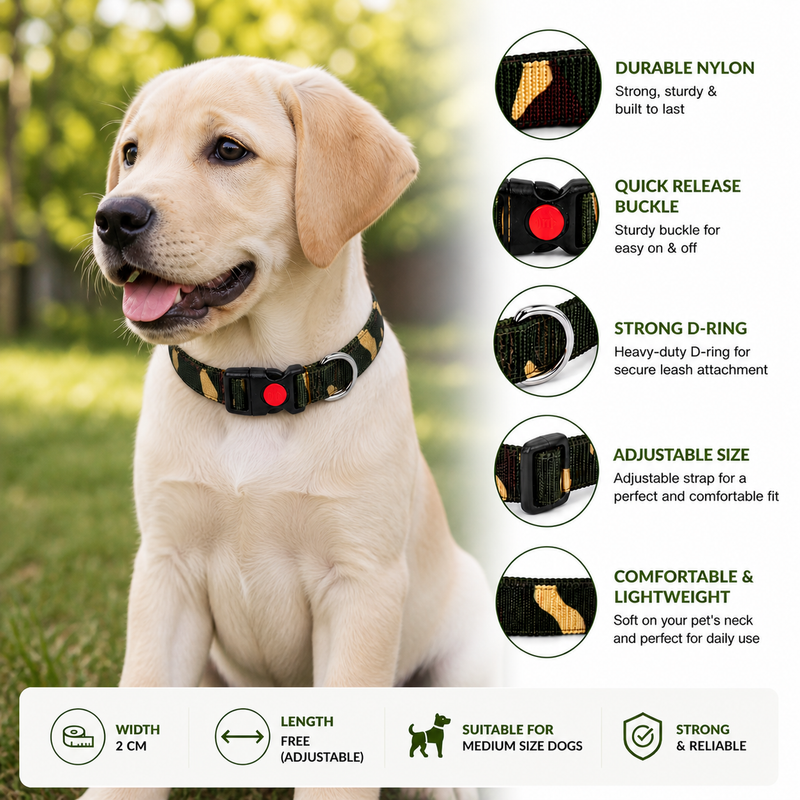 Furry Friend Adjustable Nylon Dog Collar for Puppies & Medium Dogs | Soft, Durable & Comfortable