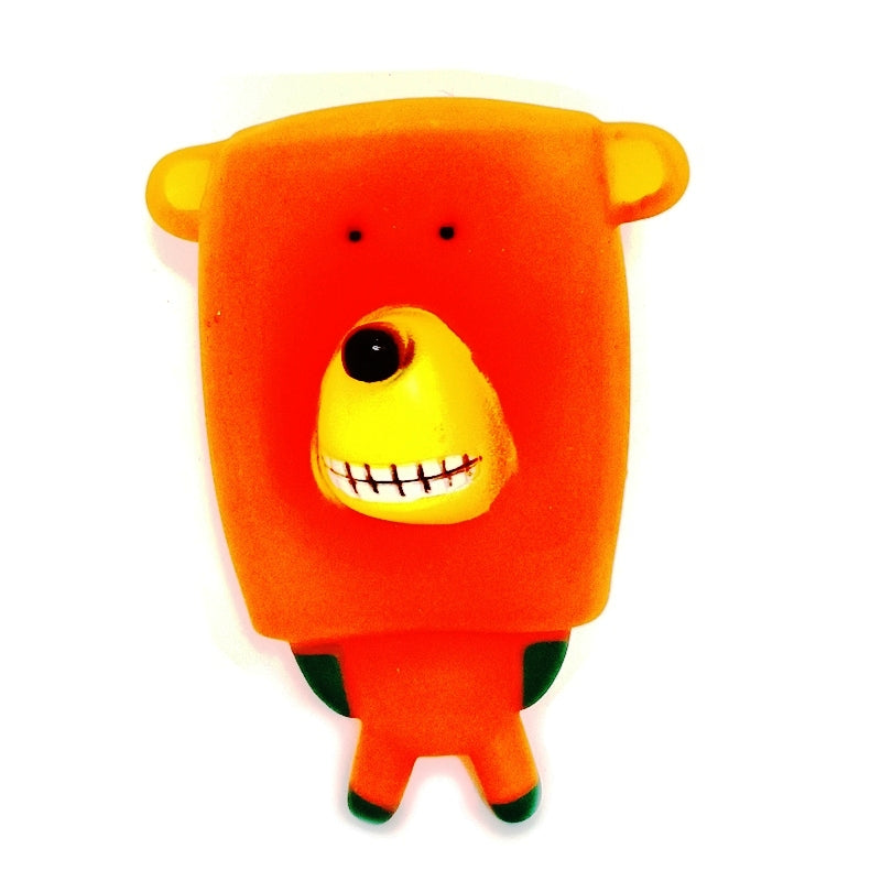 Furry Friend Flat Face Rubber Squeaky Toy for Dogs