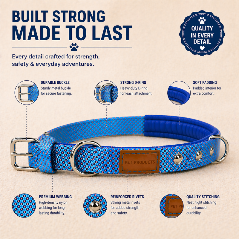 Soft Padded Dog Collar Belt for Small Dogs and Puppies – Comfortable, Strong & Adjustable