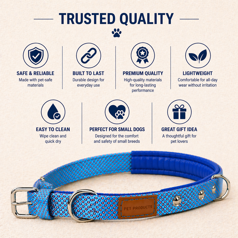 Soft Padded Dog Collar Belt for Small Dogs and Puppies – Comfortable, Strong & Adjustable