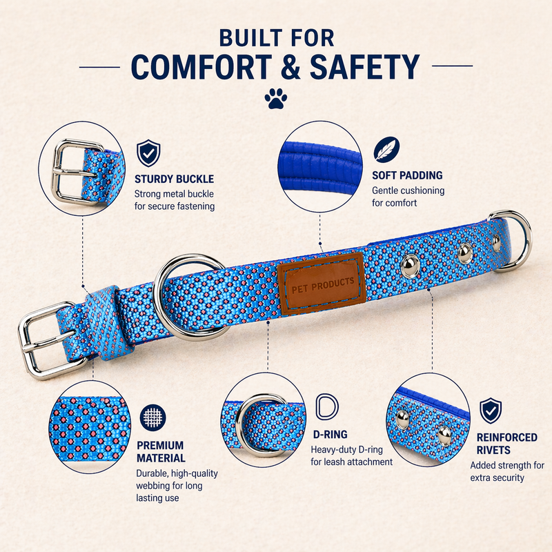 Soft Padded Dog Collar Belt for Small Dogs and Puppies – Comfortable, Strong & Adjustable