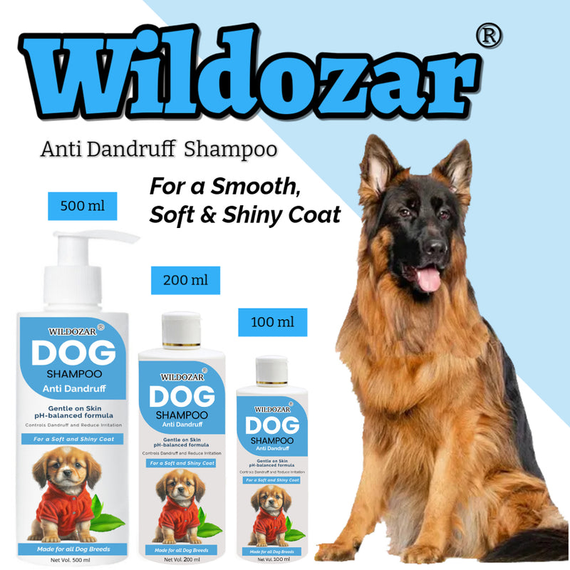 Wildozar Anti Dandruff 100 ml Dry Skin Shampoo for Dogs and Puppies | Smooth, Soft and Shiny Coat