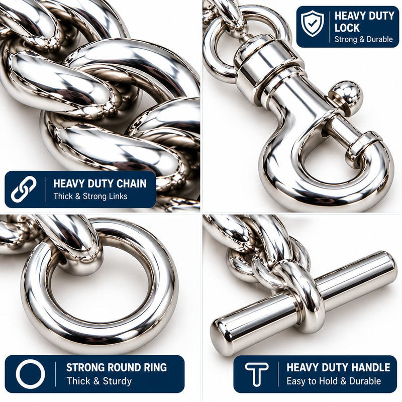 Furry Friend Extra Heavy Duty Chrome Steel Dog Chain Leash for Powerful Dogs & Giant Breeds , Length 5 Feet (60 Inch), Approx. Weight 1.2 kg, with Heavy Metal Snap Hook & T-Bar Handle