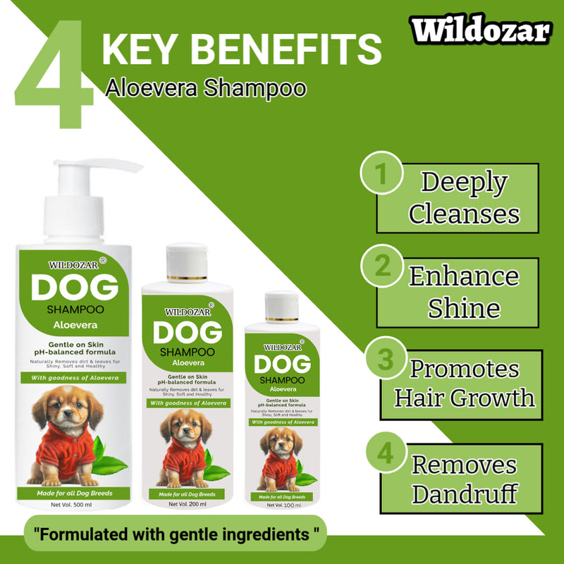 Wildozar Aloevera Dog Shampoo 100 ml for all Breeds | With Goodness of Aloevera