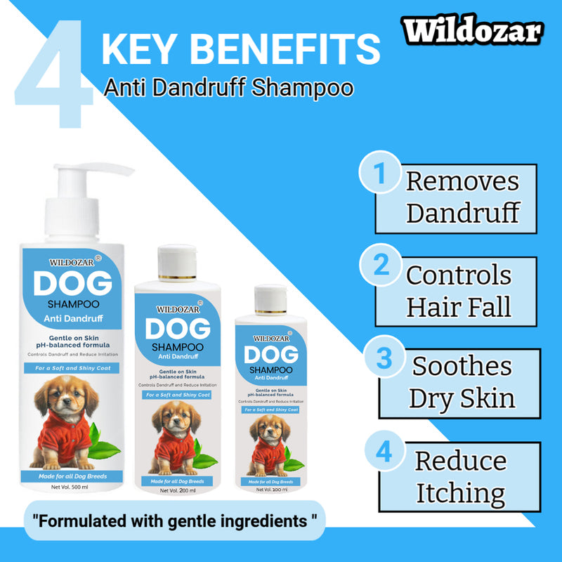 Wildozar Anti Dandruff 100 ml Dry Skin Shampoo for Dogs and Puppies | Smooth, Soft and Shiny Coat