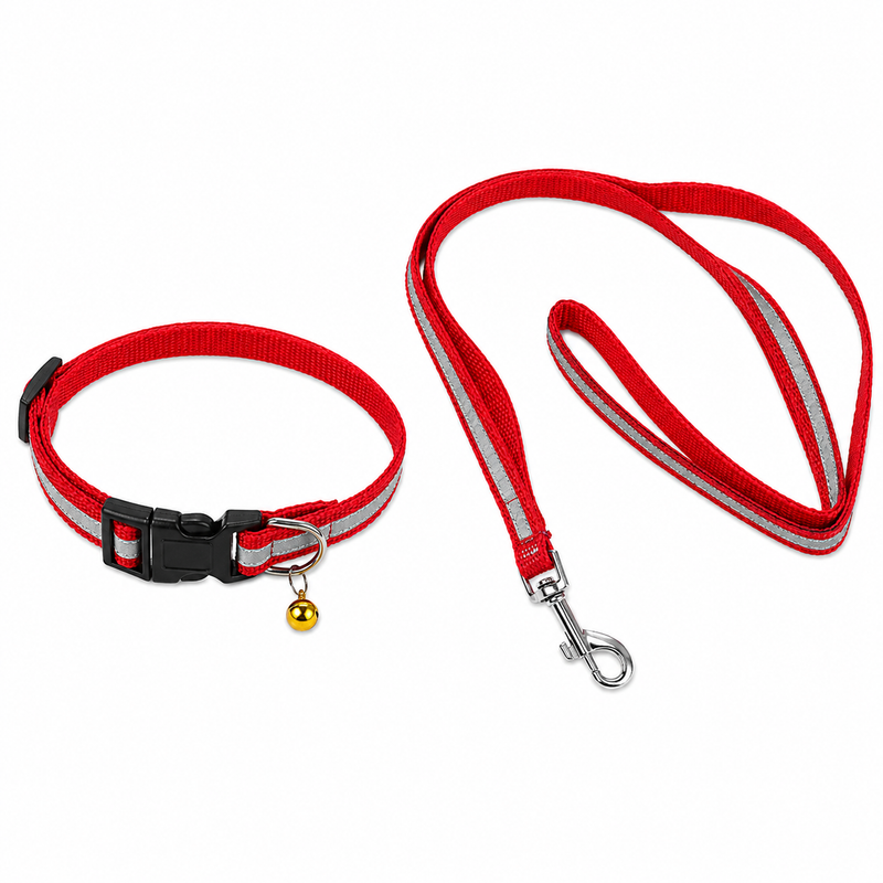 Furry Friend Shiny Reflective Leash & Adjustable Collar Set with Bell for Puppies & Extra Small Dogs | 0.5 Inch Width