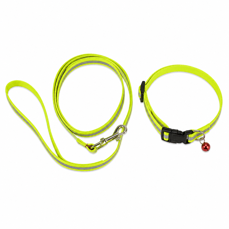 Furry Friend Shiny Reflective Leash & Adjustable Collar Set with Bell for Puppies & Extra Small Dogs | 0.5 Inch Width