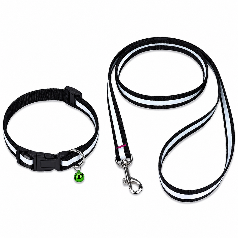 Furry Friend Shiny Reflective Leash & Adjustable Collar Set with Bell for Puppies & Extra Small Dogs | 0.5 Inch Width