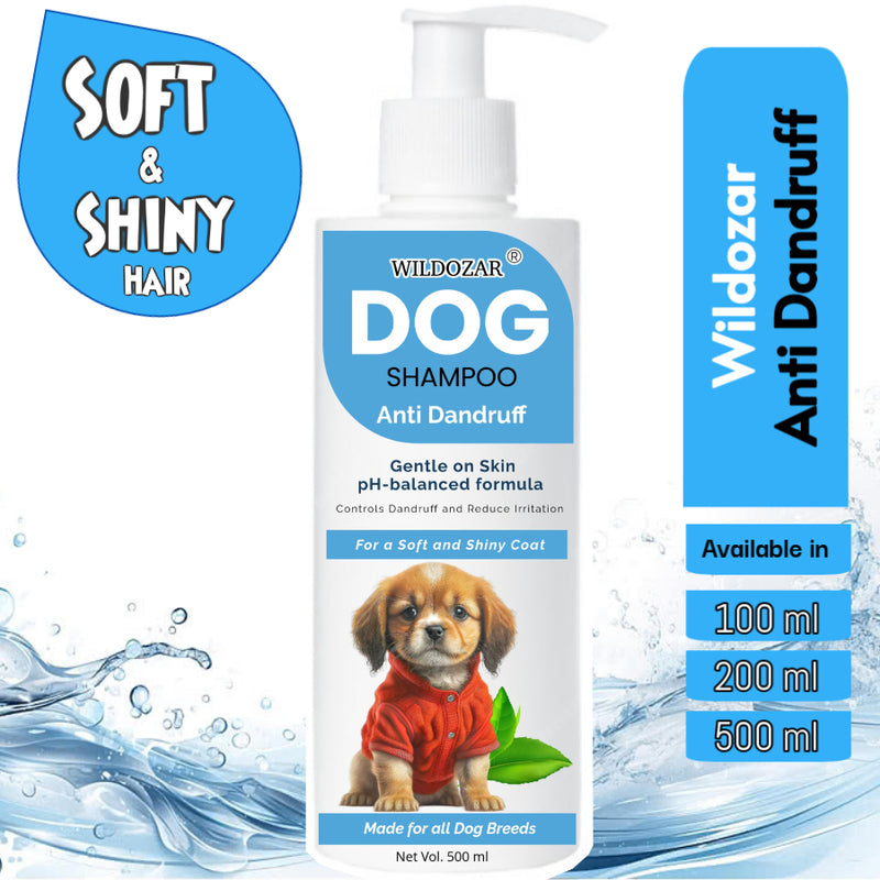 Wildozar Anti Dandruff 100 ml Dry Skin Shampoo for Dogs and Puppies | Smooth, Soft and Shiny Coat