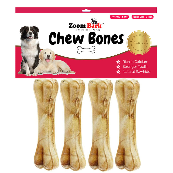 Zoom Bark Rawhide Pressed Chew Bone for Dogs Medium 4x1 (4.5 Inch)