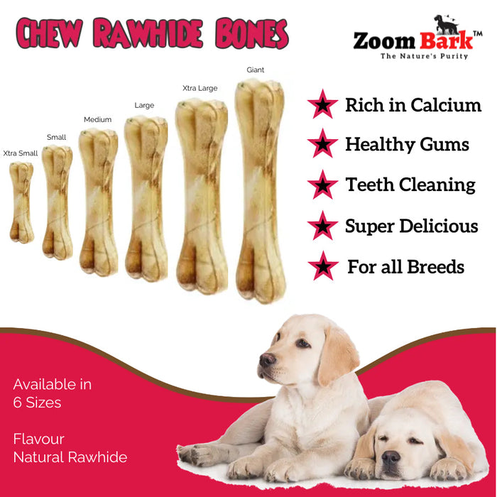 Zoom Bark Dog Calcium Chew Bone Rawhide Pressed Bone Treat for Puppies- Xtra Small (3 Inch) 400 g