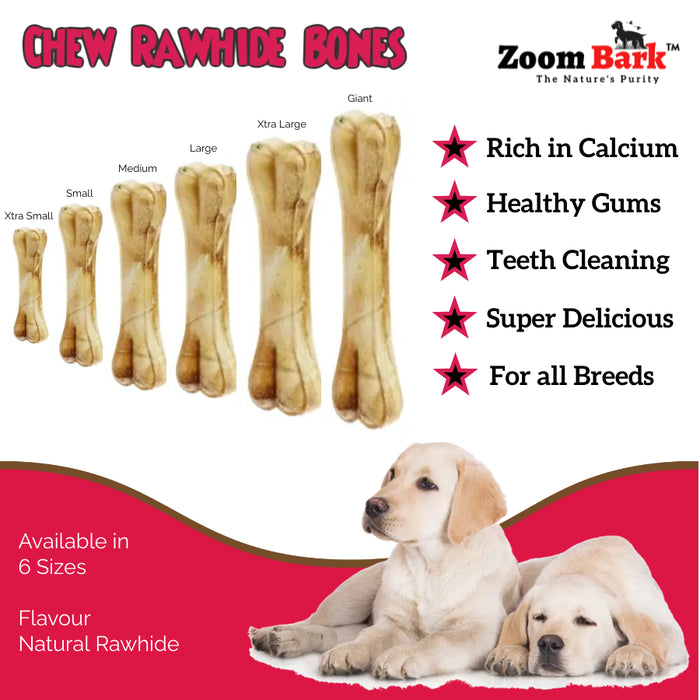 Zoom Bark Rawhide Pressed Chew Bone for Dogs- Large 4x1 (5.5 Inch)