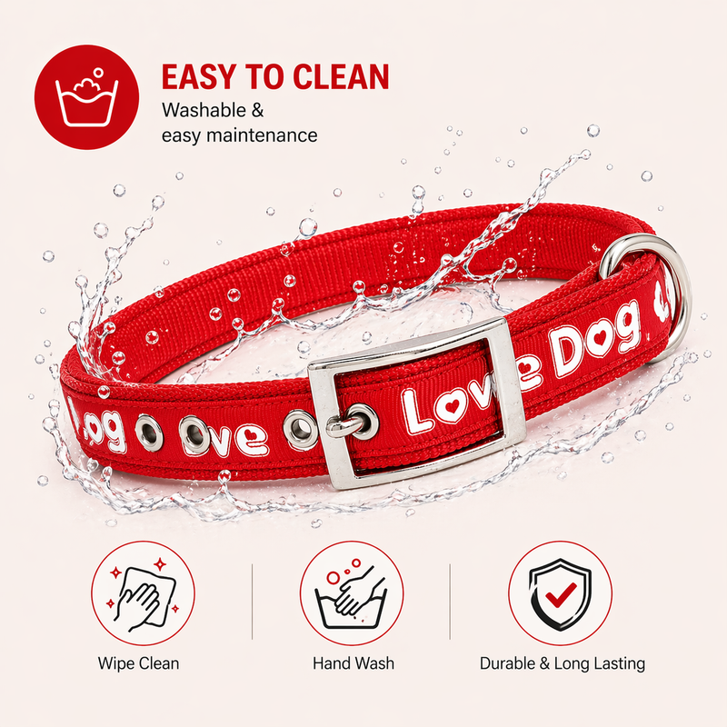 Love Dog Soft Padded Dog Collar – Medium Size | Comfortable, Strong & Adjustable
