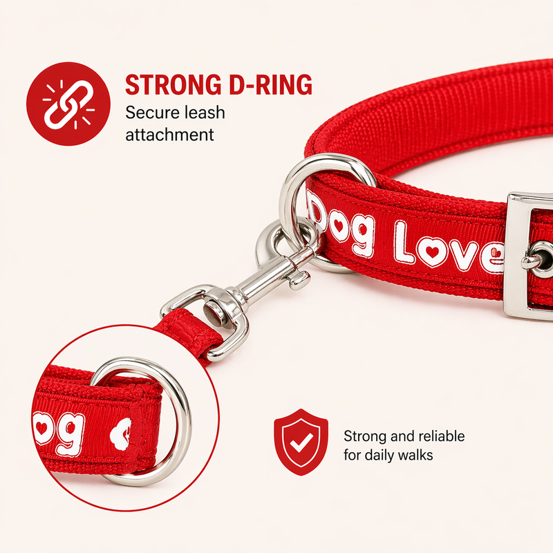 Love Dog Soft Padded Dog Collar – Medium Size | Comfortable, Strong & Adjustable