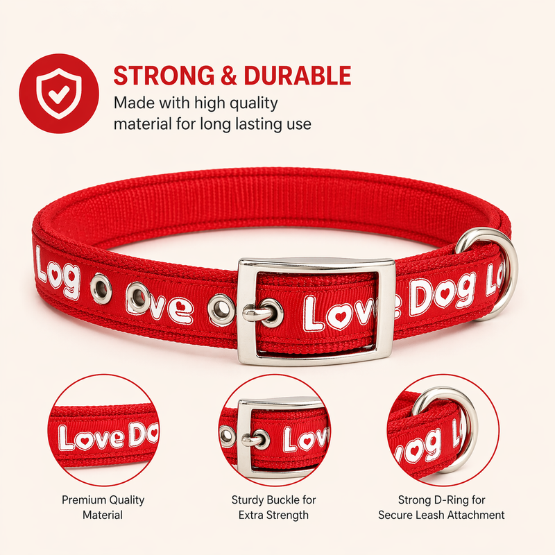 Love Dog Soft Padded Dog Collar – Medium Size | Comfortable, Strong & Adjustable