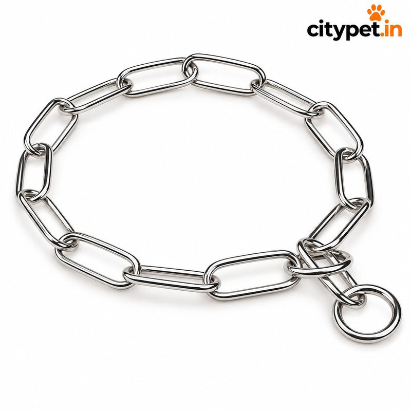 Furry Friend Chrome Plated Long Link Choke Chain 22 inch for Dogs | Training Slip Chain | Strong Steel