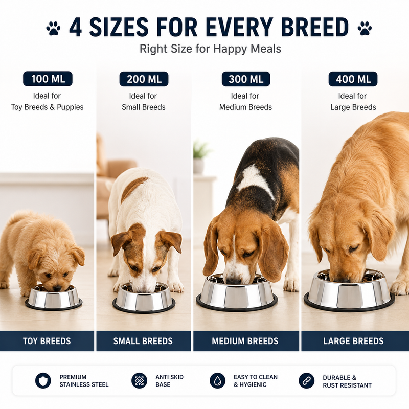 Furry Friend Anti Skid Stainless Steel Dog Bowl for Puppies & Dogs | Non Slip Food & Water Bowl