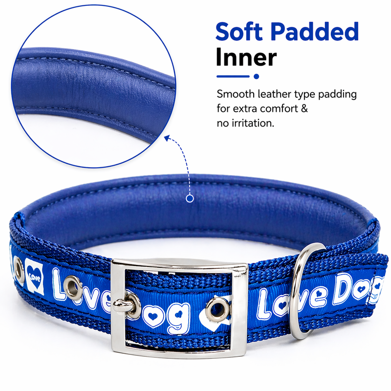 Love Dog Soft Padded Dog Collar – Medium Size | Strong, Comfortable & Adjustable