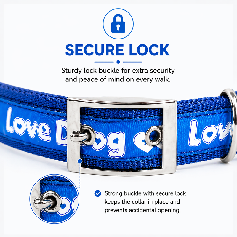 Love Dog Soft Padded Dog Collar – Medium Size | Strong, Comfortable & Adjustable