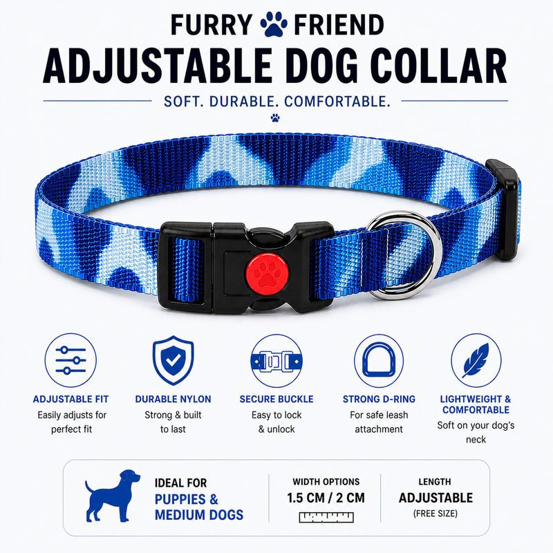 Furry Friend Adjustable Nylon Dog Collar for Puppies & Medium Dogs | Soft, Durable & Comfortable