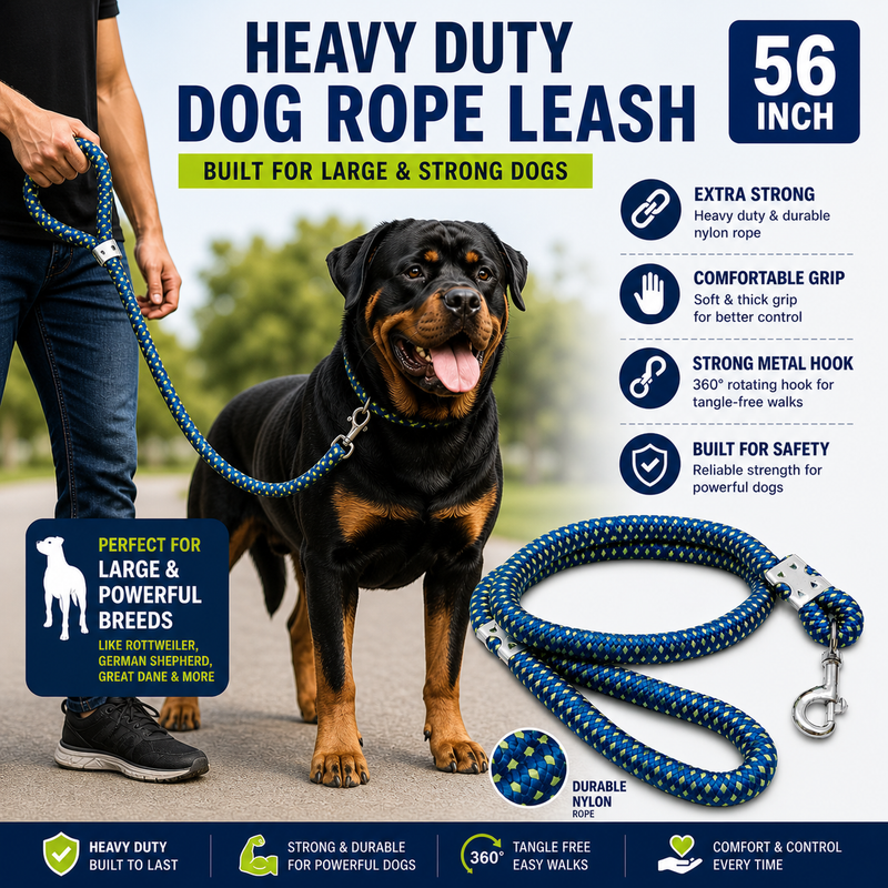 Furry Friend Heavy Duty Dog Rope Leash 56 Inch for Large & Strong Dogs (Rottweiler, Great Dane) – Durable Nylon, Comfortable Grip