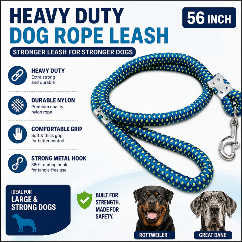 Furry Friend Heavy Duty Dog Rope Leash 56 Inch for Large & Strong Dogs (Rottweiler, Great Dane) – Durable Nylon, Comfortable Grip
