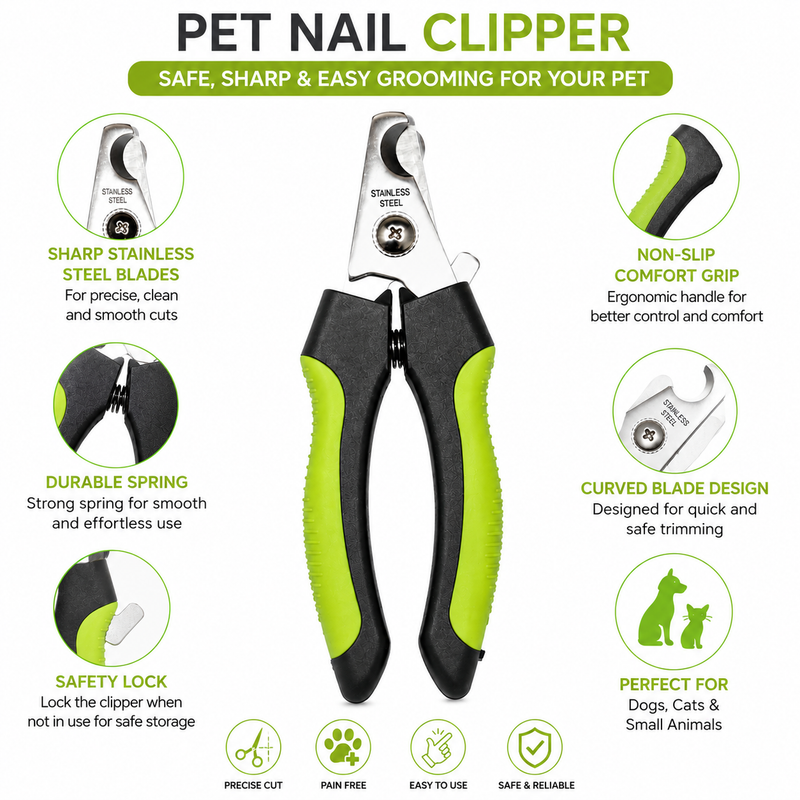 Premium Pet Nail Clipper for Dogs & Cats | Stainless Steel Blade | Comfortable Grip Handle