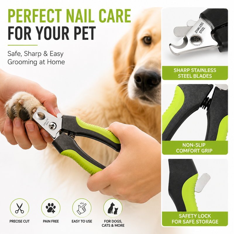Premium Pet Nail Clipper for Dogs & Cats | Stainless Steel Blade | Comfortable Grip Handle