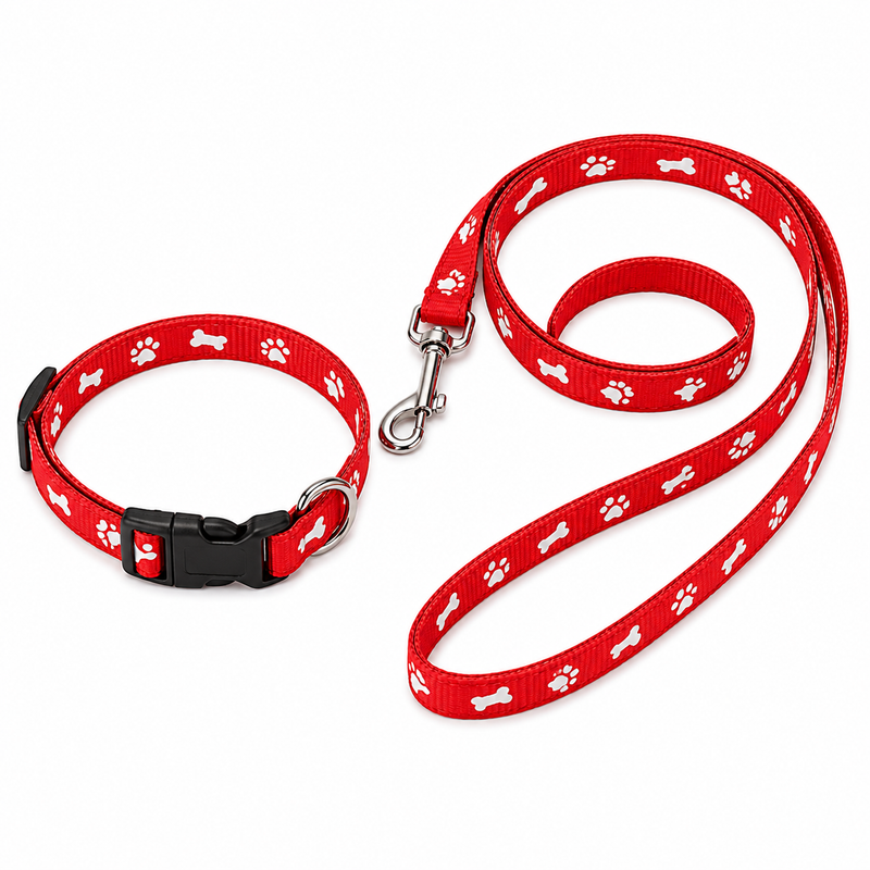 Furry Friend Printed Leash & Adjustable Collar Set for Puppies & Extra Small Dogs | Soft Nylon Walking Set (0.5 Inch Width)